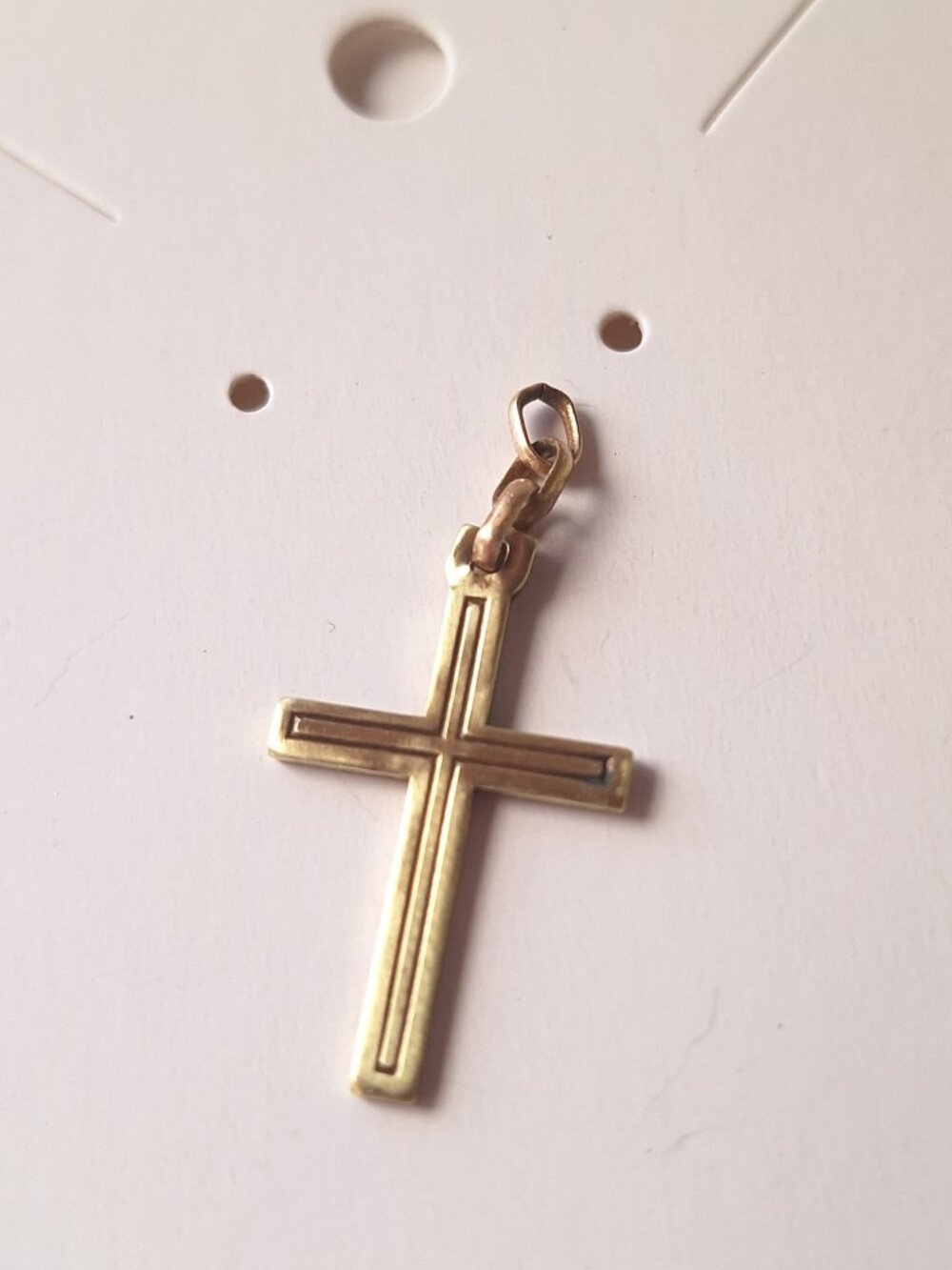 Vintage Gold-Tone Latin Cross Pendant – Grooved Dual Border Inset Design